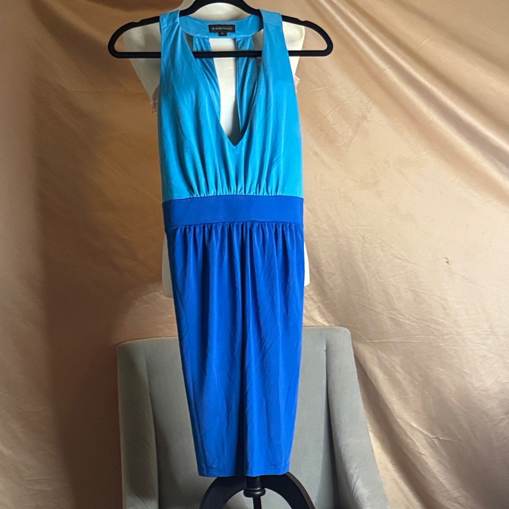 Rampage Teal and Royal Blue Sleeveless V-Neck Dress